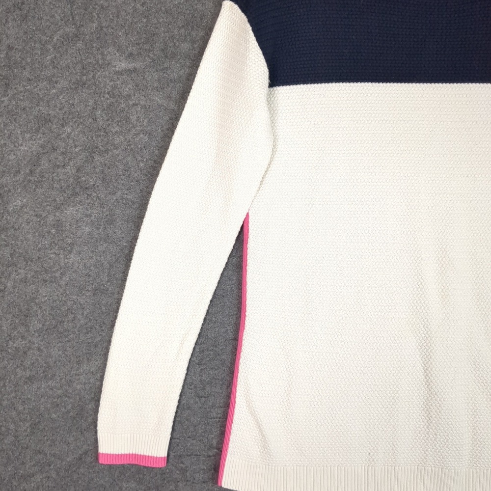 Talbots Women Colorblock Knit Sweater Navy Blue White Pink Crew Neck Long Sleeve - Picture 3 of 11